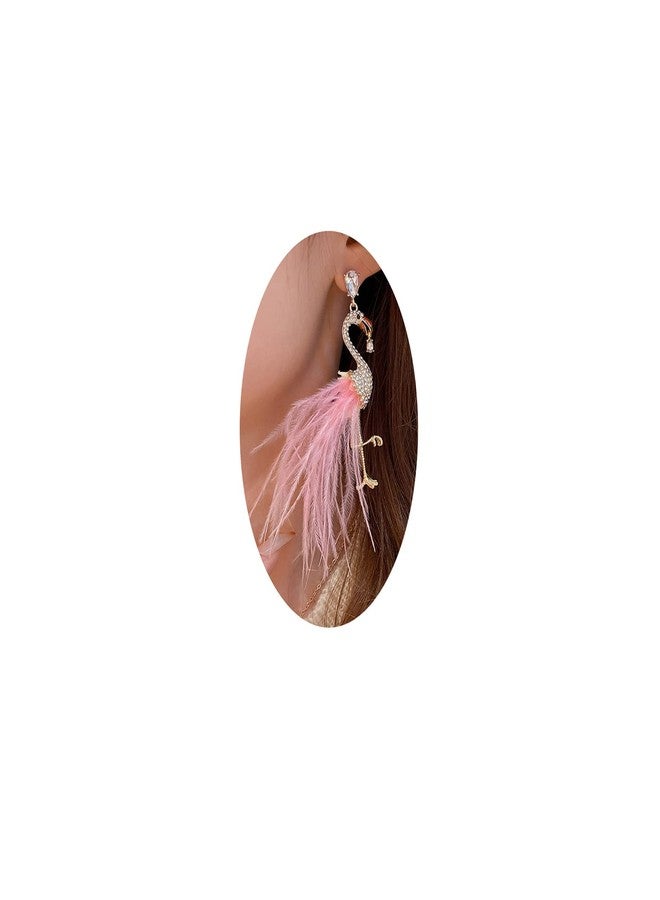 Uarein Flamingo Dangle Earring for Women.Feather Tassel Drop Earrings Elegant Crystal Birds Earrings Fashion Jewelry Gifts for Women (Pink) - Image 1